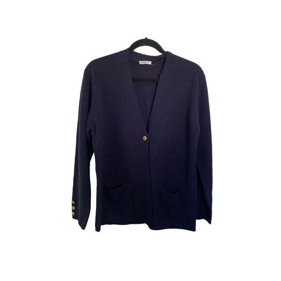 Damart women’s wool blend navy blue button up cardigan, size medium - Picture 1 of 6